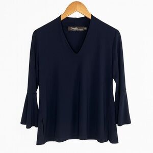 Sympli for Evelyn & Arthur Navy Blue V-Neck Bell Sleeve Blouse Top Size 8